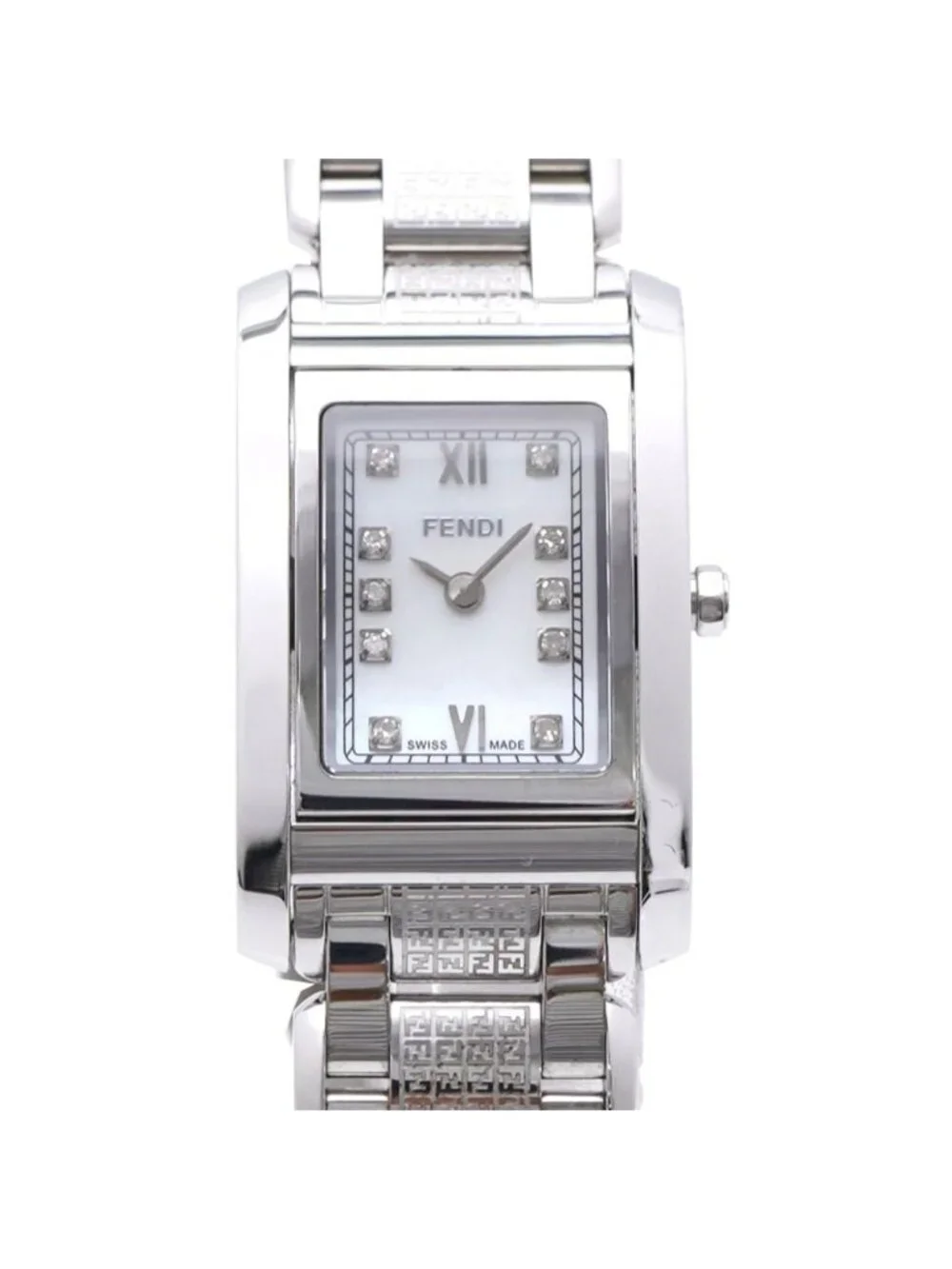 Fendi Classico Diamond Quartz Watch SS White Shell